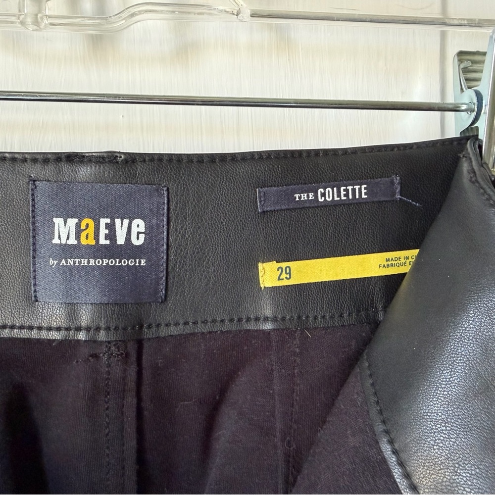 Anthropologie Maeve Colette Black Faux Leather High Rise Wide Leg Pants Size 29 - Picture 4 of 5